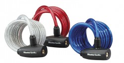 1,8m long x 8mm diameter keyed cable lock; assorted colours