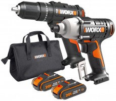 Worx WX902 18V Cordless Impact Driver & Hammer Drill x2 2.0Ah Battery Carry Case