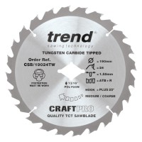Trend CSB/19024TW 190mm x 24T Diamond Bore Cordless Circular Saw Blade for Wood - CSB/19024TW