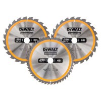 DeWalt 250mm x 30mm TCT Construction Circular Saw Blades Pack of 3, 2 x 24T, 1 x 48T - DT1963-QZ