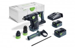 Festool 577449 KHC 18 5.0 EBI-PLUS Cordless 18v 3 Mode SDS Hammer Drill Driver Set With 2 x 5ah Batteries - FES577449
