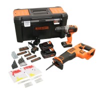 Black & Decker BCD003C2+BDCR18N Combi Drill + Recip Saw 18v Kit + Toolbox