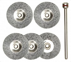 Proxxon 28952 Steel wire wheel brushes, � 22 mm, 5 pcs. + arbor NO 28 952