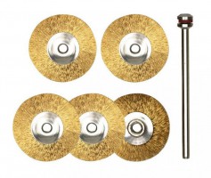 Proxxon 28962 Brass wire wheel brushes, � 22 mm, 5 pcs. + arbor NO 28 962