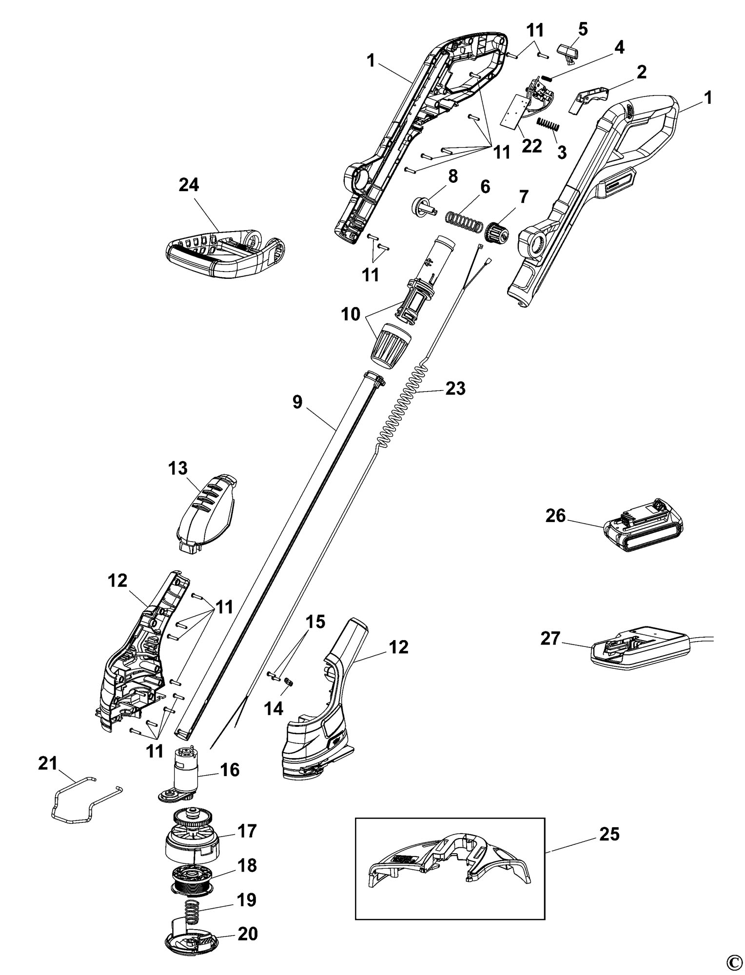 Spares for Black & Decker Lst220 String Trimmer (type 1) SPARE_LST220 ...